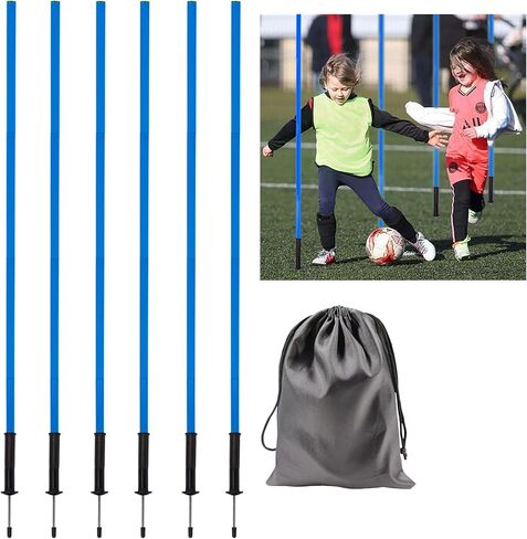 6 Pcs 5FT Agility Training Poles for Soccer,Basketball,Football,Dog,Horse Training-Adjustable Speed and Agility Training Equipment Sports Training Sticks with Ground Spring Nails and Storage Bag in Kuwait