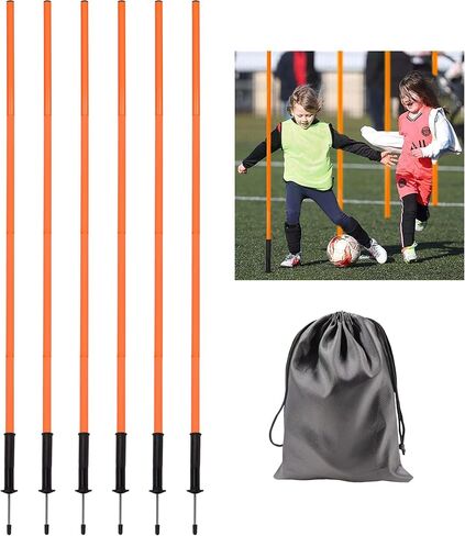 6 Pcs 5FT Agility Training Poles for Soccer,Basketball,Football,Dog,Horse Training-Adjustable Speed and Agility Training Equipment Sports Training Sticks with Ground Spring Nails and Storage Bag in Kuwait