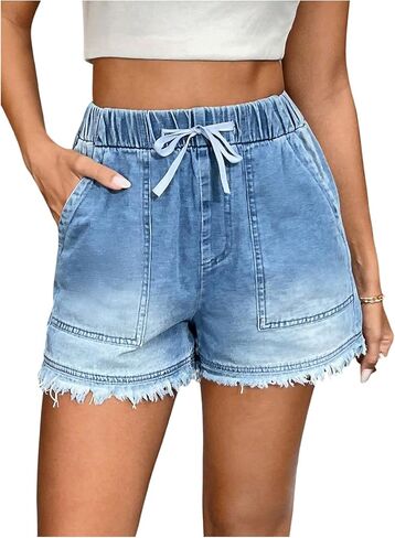 GORGLITTER Women's Wide Leg Denim Jean Shorts High Waisted Tassel Summer Shorts with Pocket in Saudi Arabia