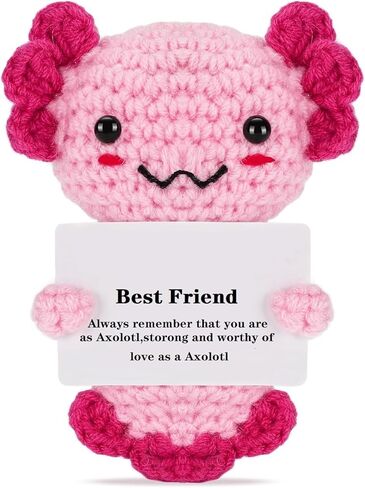 Mini Funny Positive Axolotl, Inspirational Handmade Crochet Animal Funny Gifts for Women Men Friend Coworker Teen, Emotional Small Gift for Birthday Graduation Teacher Appreciation (Braver & Stronger) in Saudi Arabia