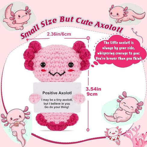 Mini Funny Positive Axolotl, Inspirational Handmade Crochet Animal Funny Gifts for Women Men Friend Coworker Teen, Emotional Small Gift for Birthday Graduation Teacher Appreciation (Braver & Stronger) in Saudi Arabia
