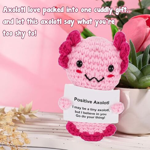Mini Funny Positive Axolotl, Inspirational Handmade Crochet Animal Funny Gifts for Women Men Friend Coworker Teen, Emotional Small Gift for Birthday Graduation Teacher Appreciation (Braver & Stronger) in Saudi Arabia