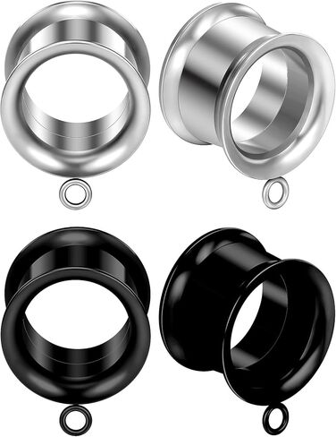 Yaalozei 8G-25mm DIY مقاييس للأذنين 316L الفولاذ الجراحي مزدوج الأنفاق المتوهجة المقابس الأقراط جوفاء داخليا مترابطة الأذن مقاييس ثقب للنساء الرجال الفضة لهجة سوداء in Saudi Arabia