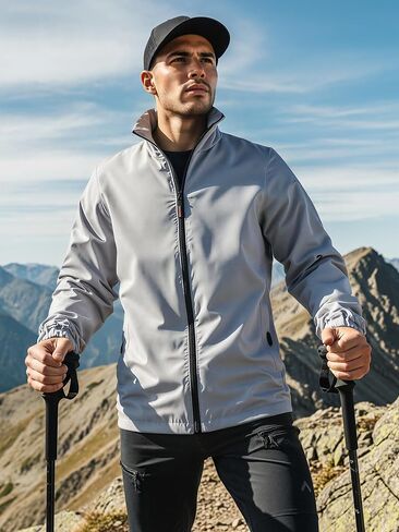 Men’s Lightweight Windbreaker Jacket, Full-Zip Stand-Collar Coat with Zip Pockets for Outdoor Activities, Daily Commutes in Saudi Arabia