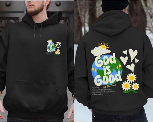 سويت شيرت بغطاء للرأس للرجال من Christian Jesus، God is Good Bible Verse، هودي برسومات ملهمة على شكل زهرة دينية in Kuwait