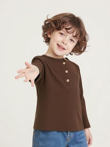 قميص Ohrwurm للأطفال الصغار Henley قميص قطني مضلع ناعم ومسامي بأكمام طويلة مع زر لعمر 2-7 سنوات in Saudi Arabia