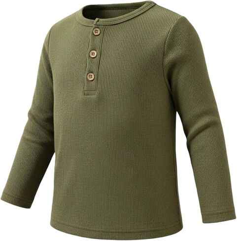 قميص Ohrwurm للأطفال الصغار Henley قميص قطني مضلع ناعم ومسامي بأكمام طويلة مع زر لعمر 2-7 سنوات in Saudi Arabia
