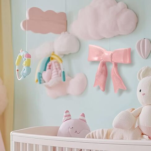 2 Pcs Ceramic Pink Bow Wall Decor with Hooks Coquette Nursery Decoration Room Decor Hanging Cute Bowknot Shaped Wall Art for Home Nursery Girls Living Room College Dorm in Saudi Arabia