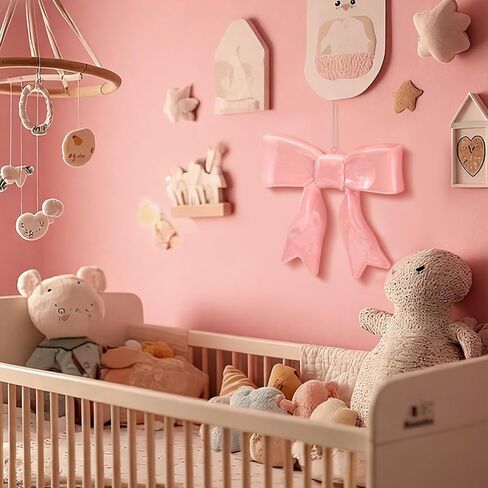2 Pcs Ceramic Pink Bow Wall Decor with Hooks Coquette Nursery Decoration Room Decor Hanging Cute Bowknot Shaped Wall Art for Home Nursery Girls Living Room College Dorm in Saudi Arabia