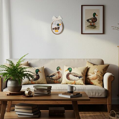 Blulu Vintage Mallard Duck Decor Duck Nursery Decor Framed Wall Art with Bow Rustic Cottagecore Hunting Decorations Farmhouse Hanging Artwork for Bedroom in Saudi Arabia