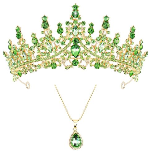 Princess Green Crown and Necklace Set for Women Tiana Costume, Princess Tiara for Adult Halloween Accessories Party Dress Prom Gifts in Kuwait