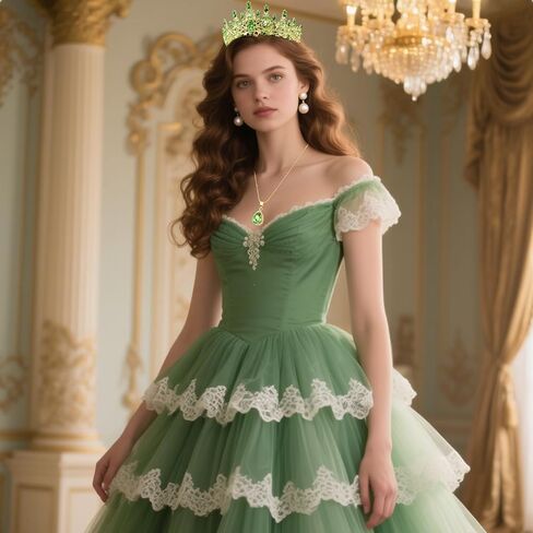 Princess Green Crown and Necklace Set for Women Tiana Costume, Princess Tiara for Adult Halloween Accessories Party Dress Prom Gifts in Kuwait