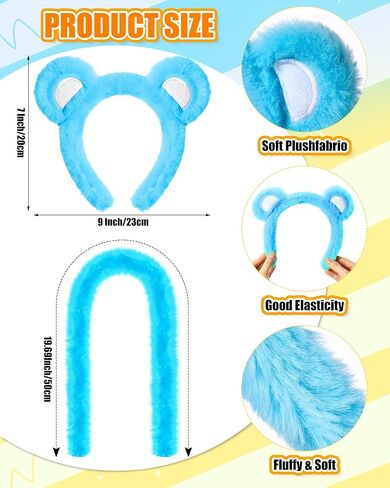 Newcotte 4 Set Bear Costume Kit for Group Pastel Bear Ears Headband Sequin Tassel Skirt Faux Fur Fuzzy Leg Warmers Feather Boa Winter Cosplay Party Costume Accessories for Women in Saudi Arabia
