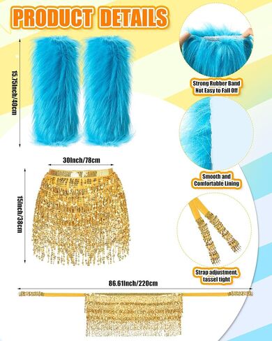 Newcotte 4 Set Bear Costume Kit for Group Pastel Bear Ears Headband Sequin Tassel Skirt Faux Fur Fuzzy Leg Warmers Feather Boa Winter Cosplay Party Costume Accessories for Women in Saudi Arabia