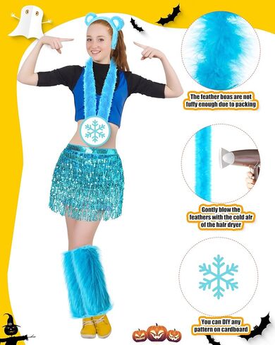 Newcotte 4 Set Bear Costume Kit for Group Pastel Bear Ears Headband Sequin Tassel Skirt Faux Fur Fuzzy Leg Warmers Feather Boa Winter Cosplay Party Costume Accessories for Women in Saudi Arabia
