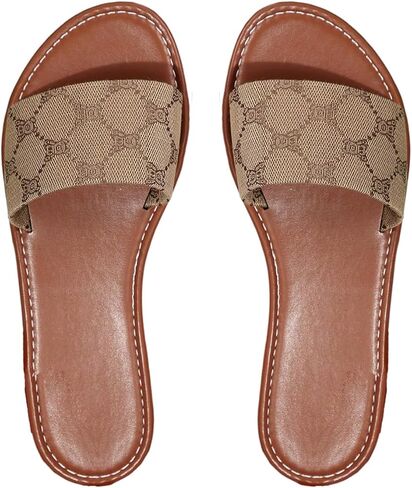GORGLITTER Women's Graphic Flat Sandals Retro Vintage PU Leather Open Toe Slide Shoes in Saudi Arabia