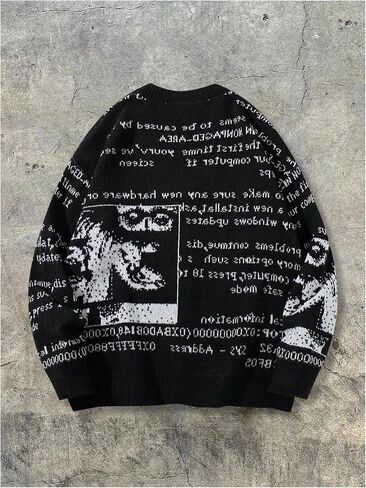 Men's Grunge Cardigan Sweater Letter Graphic Vintage Cardigan Long Sleeve Button Down Oversized Knitted Outerwear in Saudi Arabia