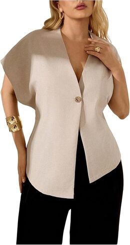 WDIRARA Women's Plus Size V Neck Button Asymmetrical Hem Blouse Short Sleeve Blazer Work Business Jackets in Saudi Arabia