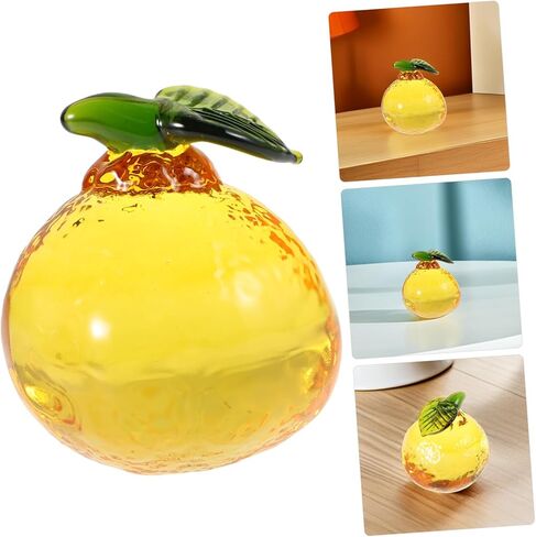 Realistic Glass Orange Figurine Fruit Ornament Decorative Desktop Statue for Kitchen Christmas and Holiday Fruit Decor Simulation Fruit for Home and Office Decoration in Saudi Arabia