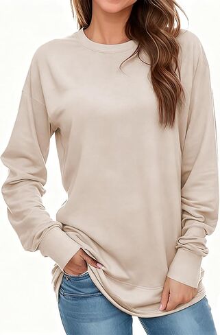 AURUZA البلوز للنساء طويلة الأكمام Crewneck البلوز المرأة السببية فضفاضة تناسب البلوز تونك ملابس الخريف القمصان in Kuwait