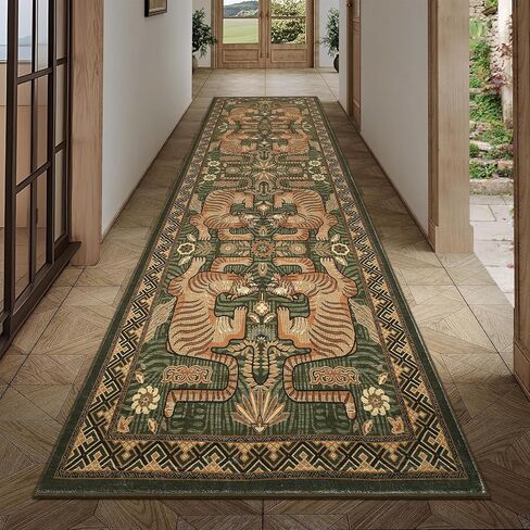 garveehome النمر الطباعة 2'6 "× 8" السجاد عداء قابل للغسل للممرات، بوهو الأخضر المطبخ عداء رقيقة جدا لينة خمر القبلية داخلي رمي السجاد الكلمة لمدخل غرفة نوم الحمام in Kuwait