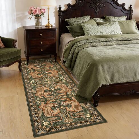 garveehome النمر الطباعة 2'6 "× 8" السجاد عداء قابل للغسل للممرات، بوهو الأخضر المطبخ عداء رقيقة جدا لينة خمر القبلية داخلي رمي السجاد الكلمة لمدخل غرفة نوم الحمام in Kuwait