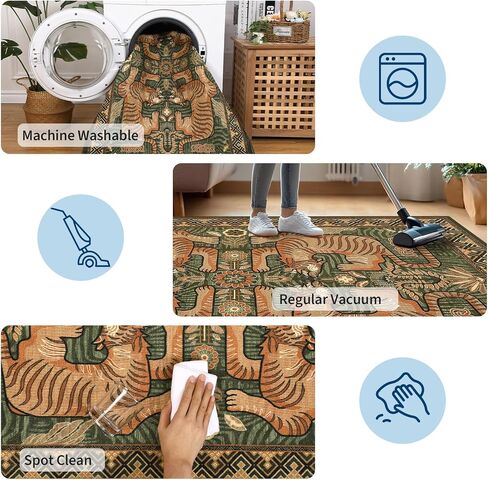 garveehome النمر الطباعة 2'6 "× 8" السجاد عداء قابل للغسل للممرات، بوهو الأخضر المطبخ عداء رقيقة جدا لينة خمر القبلية داخلي رمي السجاد الكلمة لمدخل غرفة نوم الحمام in Kuwait
