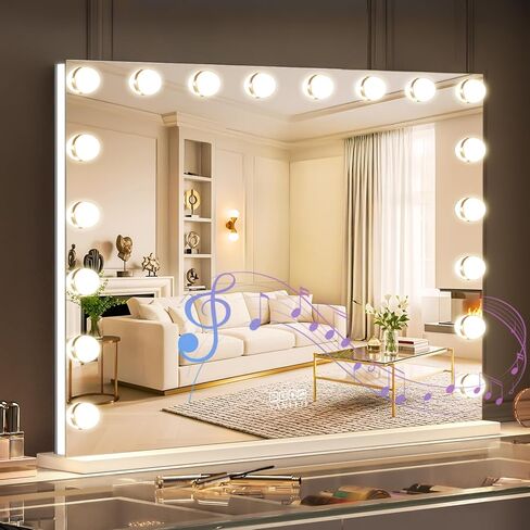 فانيتي هوليوود مرآة الغرور مع أضواء RGB الزجاج المقسى تضيء مرآة ماكياج مع 18 لمبات LED قابلة للتعتيم 3 أوضاع إضاءة ملونة لمسة ذكية تكبير 10X لغرفة النوم in Saudi Arabia