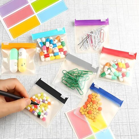 Mini Zipper Pouch Set–14 Small Reusable Clear Zip Lock Bags with Writable Labels for Travel,Medicine,Makeup,Pills,Tiny Cosmetic Organizer Pouches for Purse,Office,Plastic Storage in Saudi Arabia