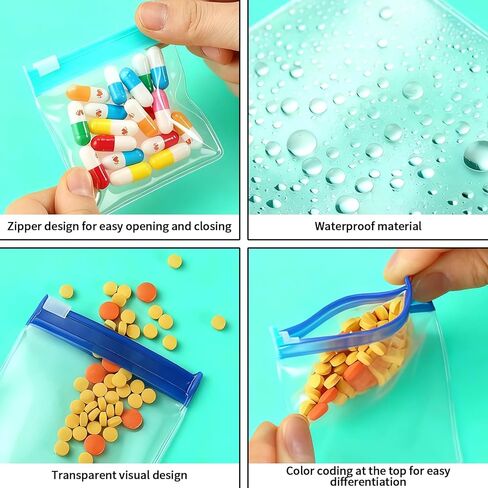 Mini Zipper Pouch Set–14 Small Reusable Clear Zip Lock Bags with Writable Labels for Travel,Medicine,Makeup,Pills,Tiny Cosmetic Organizer Pouches for Purse,Office,Plastic Storage in Saudi Arabia
