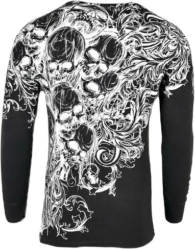 Xtreme Couture by Affliction Mens Thermal T-Shirt Accuser Skull Biker MMA Gym$58 in Saudi Arabia