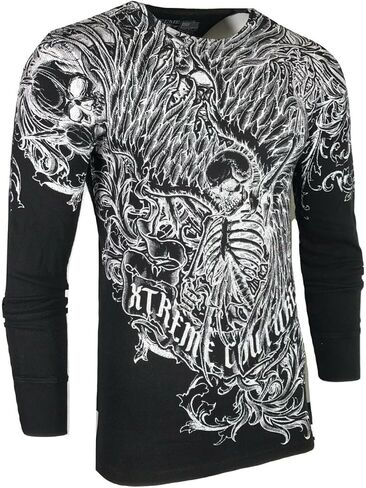 Xtreme Couture by Affliction Mens Thermal T-Shirt Accuser Skull Biker MMA Gym$58 in Saudi Arabia