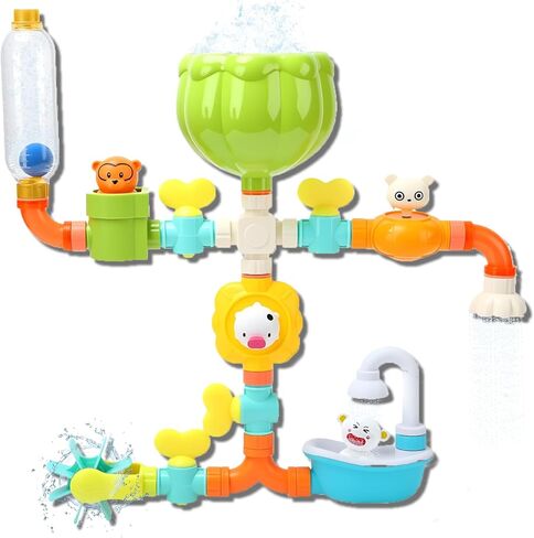 Bathtub Bath Toys for Ages 2-4,16 Pcs Pipes N Valves Set with Super Suction Cups,Interactive Sensory Toddler Baby Toys for Cognitive Development,STEM Toys for Boys Girls Kids 2 3 4 5 Birthday Gifts in Saudi Arabia