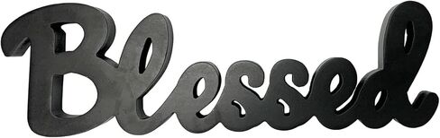 YUMBOR Black Wooden Cutout Blessed Freely Standing Sign Table Décor Kitchen Tabletop Fireplace Mantel Centerpiece Decoration Standing Rustic Wood Block Letters Wall Decorations (Blessed) in Saudi Arabia