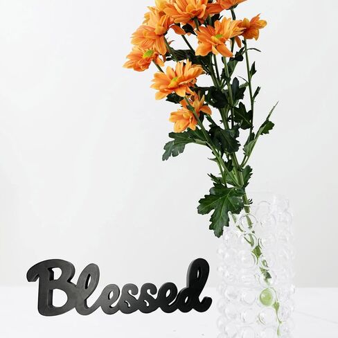 YUMBOR Black Wooden Cutout Blessed Freely Standing Sign Table Décor Kitchen Tabletop Fireplace Mantel Centerpiece Decoration Standing Rustic Wood Block Letters Wall Decorations (Blessed) in Saudi Arabia