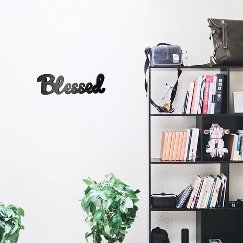 YUMBOR Black Wooden Cutout Blessed Freely Standing Sign Table Décor Kitchen Tabletop Fireplace Mantel Centerpiece Decoration Standing Rustic Wood Block Letters Wall Decorations (Blessed) in Saudi Arabia