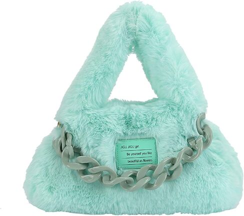 Soft Plush Handbag for Women Shoulder Bag with Stylish Chunky Chain Decor Cute Fuzzy Furry Top Handle Bag Elegant Tote in Saudi Arabia