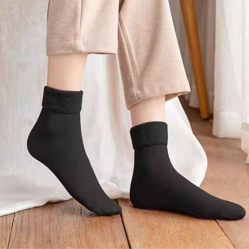 Winter Women Thicken Plush Mid Tube Socks - Comfortable, Elastic, Soft - Fluffy Warm Snow Boots Socks, Black in Saudi Arabia