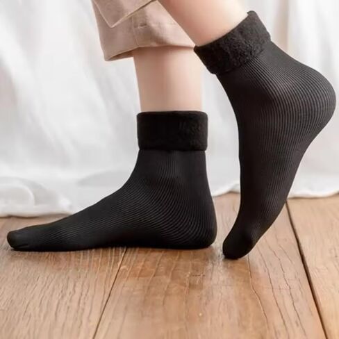Winter Women Thicken Plush Mid Tube Socks - Comfortable, Elastic, Soft - Fluffy Warm Snow Boots Socks, Black in Saudi Arabia