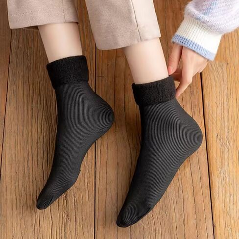Winter Women Thicken Plush Mid Tube Socks - Comfortable, Elastic, Soft - Fluffy Warm Snow Boots Socks, Black in Saudi Arabia