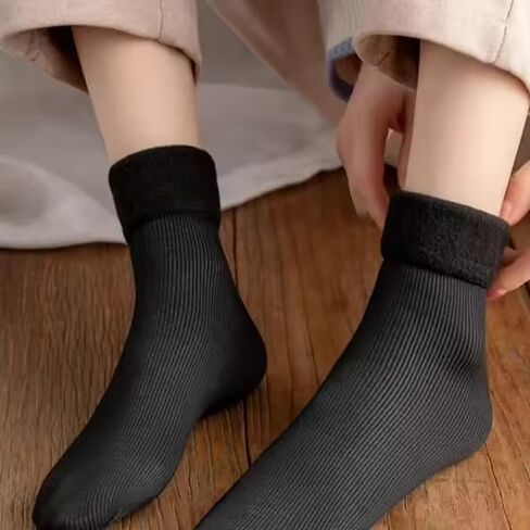 Winter Women Thicken Plush Mid Tube Socks - Comfortable, Elastic, Soft - Fluffy Warm Snow Boots Socks, Black in Saudi Arabia