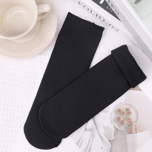 Winter Women Thicken Plush Mid Tube Socks - Comfortable, Elastic, Soft - Fluffy Warm Snow Boots Socks, Black in Saudi Arabia