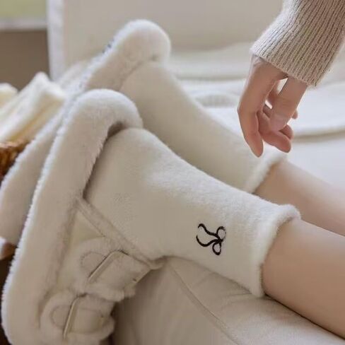 4pairs Winter Warm Mink Velvet Socks for Women Fashion Sweet Bow Plush Thicken White Hosiery Warm Sleep Home Floor Socks in Saudi Arabia