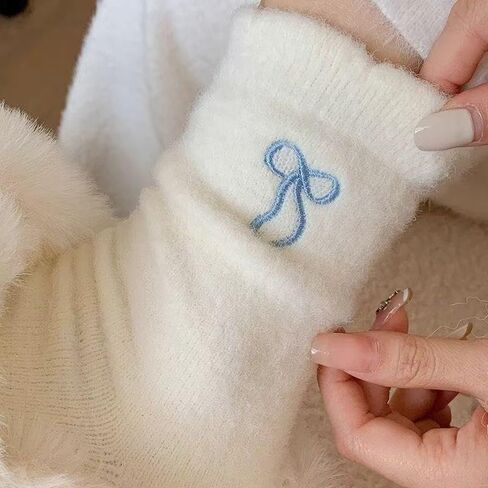 4pairs Winter Warm Mink Velvet Socks for Women Fashion Sweet Bow Plush Thicken White Hosiery Warm Sleep Home Floor Socks in Saudi Arabia