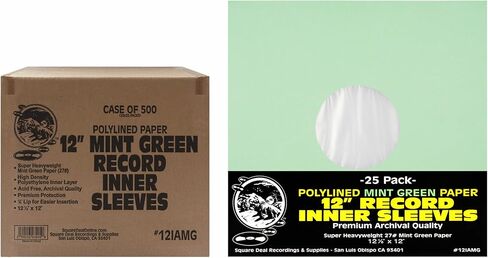 12" LP Vinyl Plastic Polylined Paper Colored Record Inner Sleeves - Heavyweight - Mint Green (25) in Kuwait