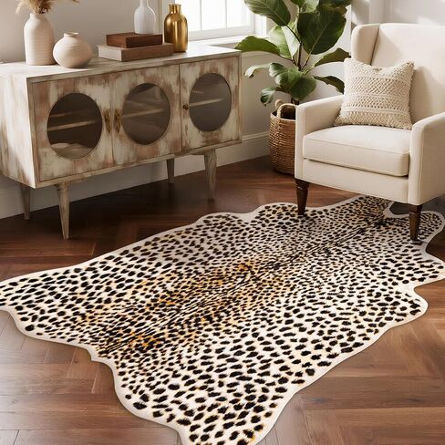 Leopard Rug Cheetah Print Carpet - Animal Printed Skin Area Rug Faux Fur Hide Room Decor for Bedroom Living Room 5.2x6.5ft in Saudi Arabia