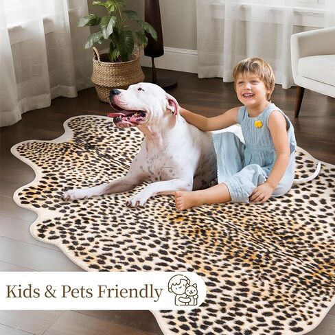 Leopard Rug Cheetah Print Carpet - Animal Printed Skin Area Rug Faux Fur Hide Room Decor for Bedroom Living Room 5.2x6.5ft in Saudi Arabia