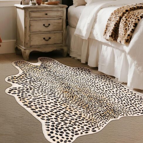 Leopard Rug Cheetah Print Carpet - Animal Printed Skin Area Rug Faux Fur Hide Room Decor for Bedroom Living Room 5.2x6.5ft in Saudi Arabia