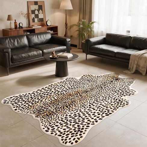 Leopard Rug Cheetah Print Carpet - Animal Printed Skin Area Rug Faux Fur Hide Room Decor for Bedroom Living Room 5.2x6.5ft in Saudi Arabia