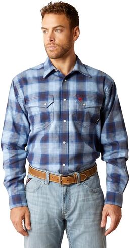 Ariat Men's Fire Resistant Bighorn Snap Work Shirt, Powder Blue, Medium in Saudi Arabia